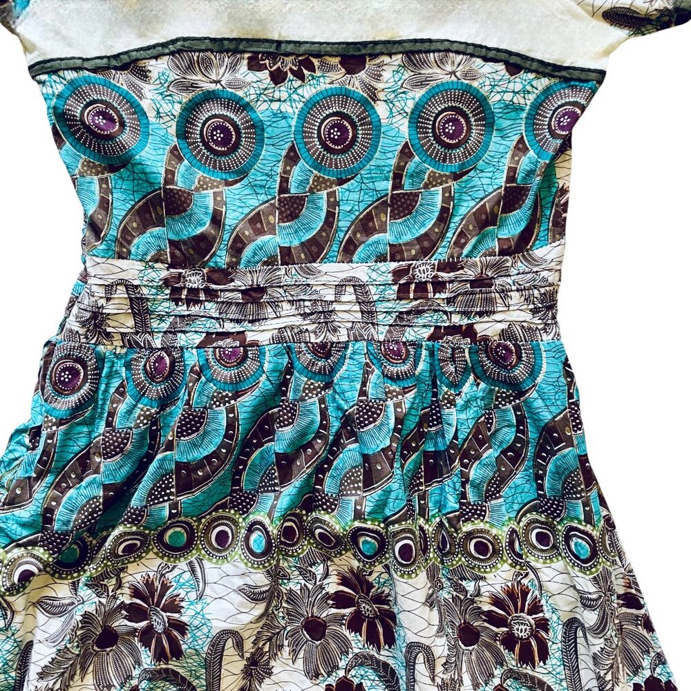 Vintage White, Black, Turquoise + Gold Sparkle Boho Dress Cottagecore Whimsy - Picture 11 of 11